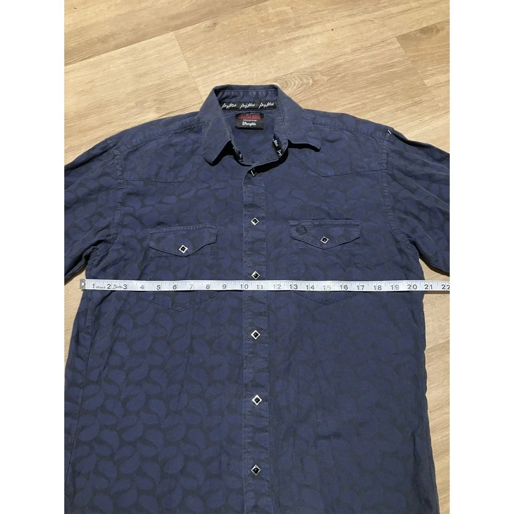 Wrangler George Strait Troubadour Navy Paisley Western Pearl Snap Shirt Mens L